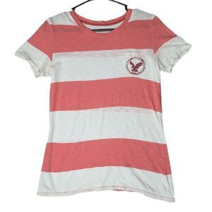 Vintage Y2K American Eagle T-shirt Thick Stripes Embroidered Logo on Pocket